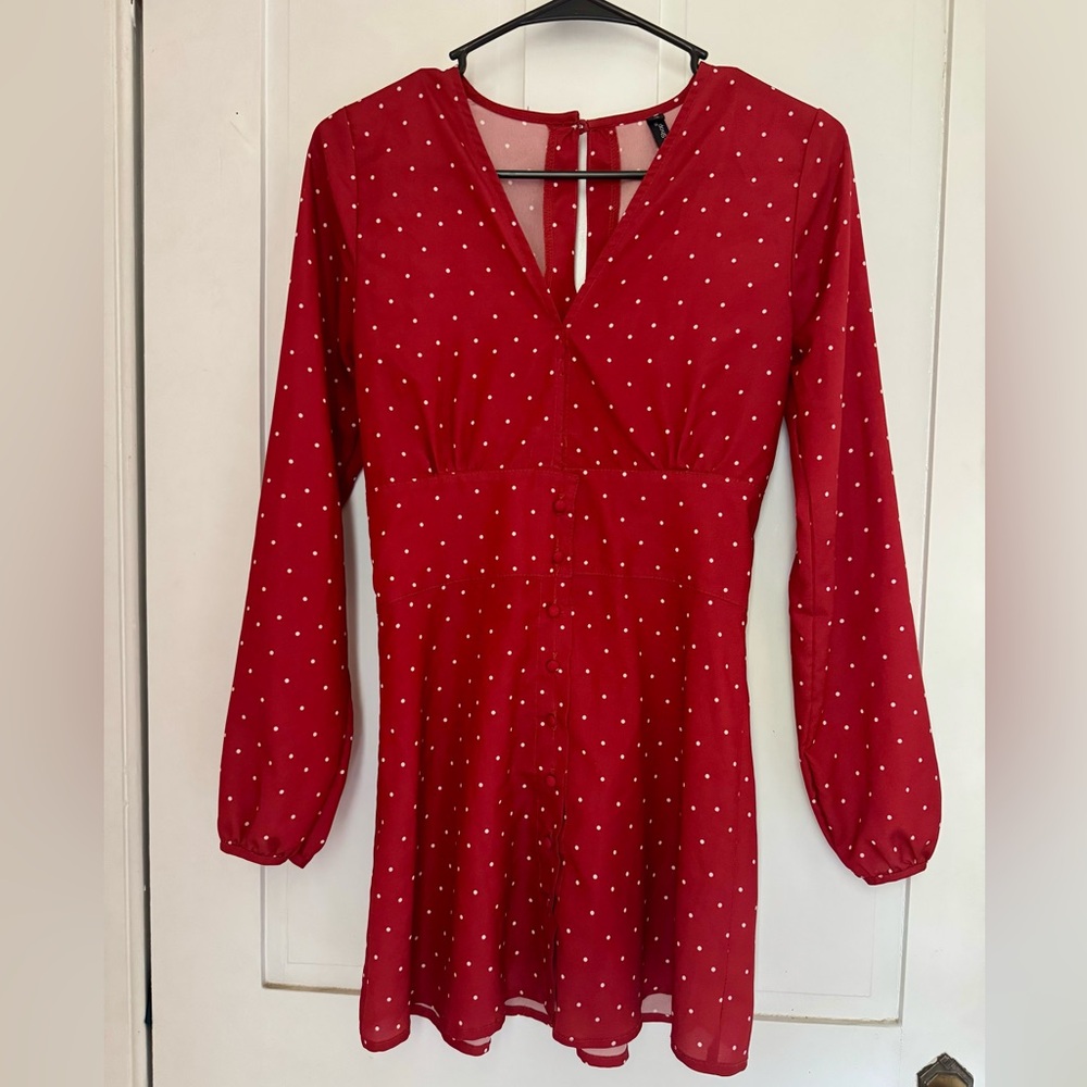Red A-Line Dress with Bishop Sleeves
